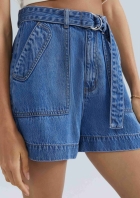 Shorts Jeans Feminino Cintura Média Com Cinto