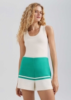 Shorts Feminino Bicolor Cintura Alta Com Linho