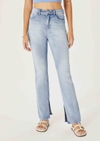 Calça Jeans Feminina Slim Cintura Alta Com Fenda Lateral