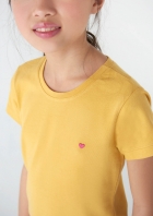 Blusa Básica Infantil Menina Manga Curta Slim Com Bordado Coração