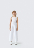 Macacão Curto Infantil Menina Wide Leg Com Linho - Branco