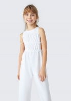 Macacão Curto Infantil Menina Wide Leg Com Linho - Branco