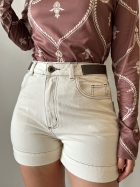 Short Em Sarja Detalhe Em Couro Cós Alto CityBlue