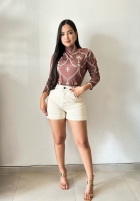 Short Em Sarja Detalhe Em Couro Cós Alto CityBlue