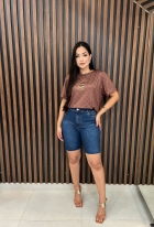 Bermuda Jeans Justa Cós Alto CityBlue