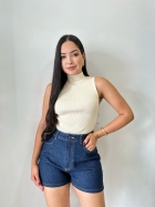 Short Com Cristais Cós Alto CityBlue