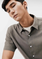 Camisa Masculina Manga Curta Slim Com Linho