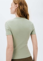 Blusa Feminina Manga Curta Slim Em Ribana