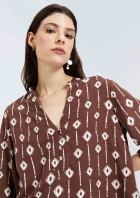 Blusa Feminina Decote V Estampada Manga Bufante