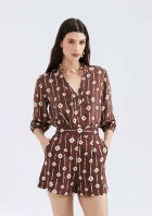 Blusa Feminina Decote V Estampada Manga Bufante