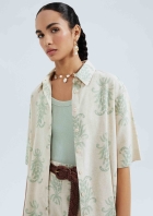 Camisa Feminina Manga Curta Estampada Em Viscolinho