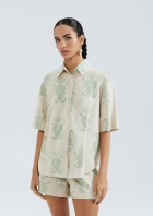 Camisa Feminina Manga Curta Estampada Em Viscolinho