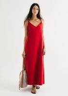 Vestido Midi Em Peach Touch Com Fenda