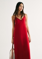 Vestido Midi Em Peach Touch Com Fenda