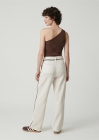 Cal&ccedil;a Feminina Linho Reta Cintura Alta Detalhes Contrastantes